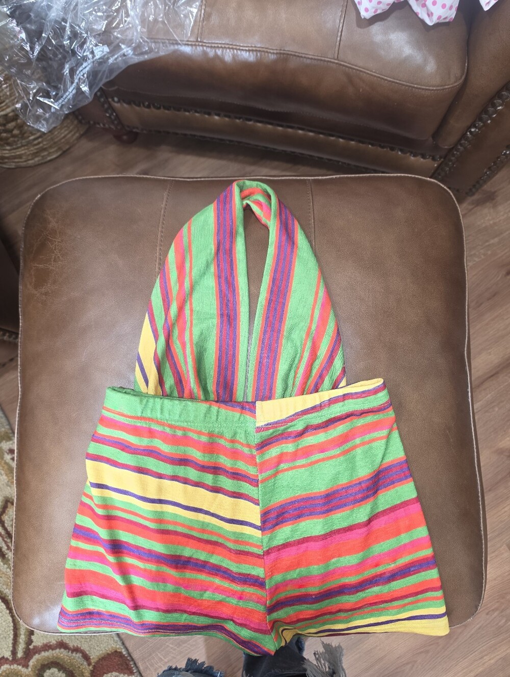 Striped Halter Romper in Green, Yellow & Pink